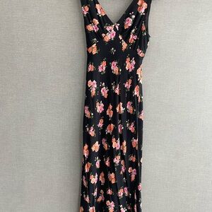 Mango Black Maxi Dress with Pink & Coral Floral Pattern